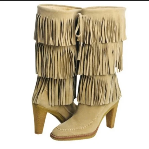 MICHAEL KORS Leather Suede fringe Western Rubber Heeled Boots Size 6.5